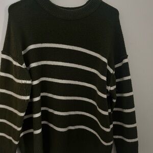 Olive and White Striped Women's Sweater
